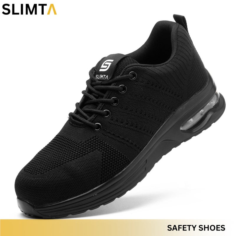 SLIMTA Safety Shoes Men Women Steel Toe Cap Boots Mesh Breathable Lightweight Comfortable Puncture Proof Industrial Factory Work Protective Black Sneakers - Image 1